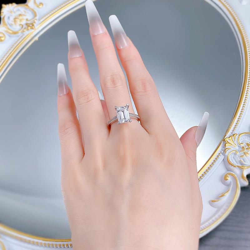 NO.070 S925 Sterling Silver Grandma Cut Square Ring 7*10mm 6A Cubic Zirconia Ring fashion jewelry accessory woman girl promise ring Springtok