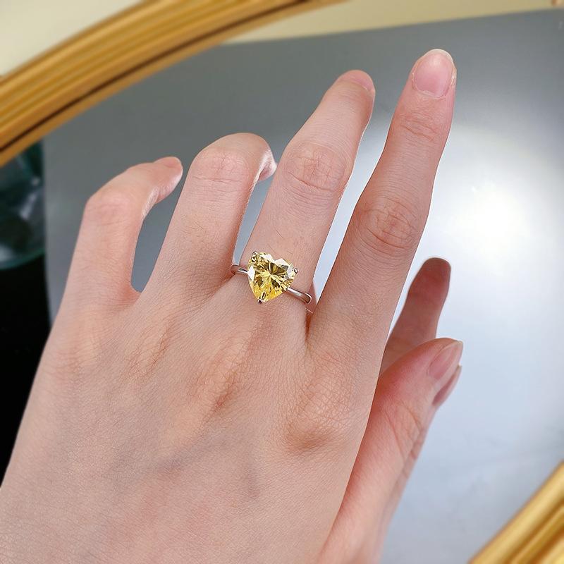 NO.084 S925 Sterling Silver Heart Cut Heart-Shaped Ring 10*10 6A Cubic Zirconia Ring 4 Carat fashion jewelry accessory woman girl promise ring Springtok