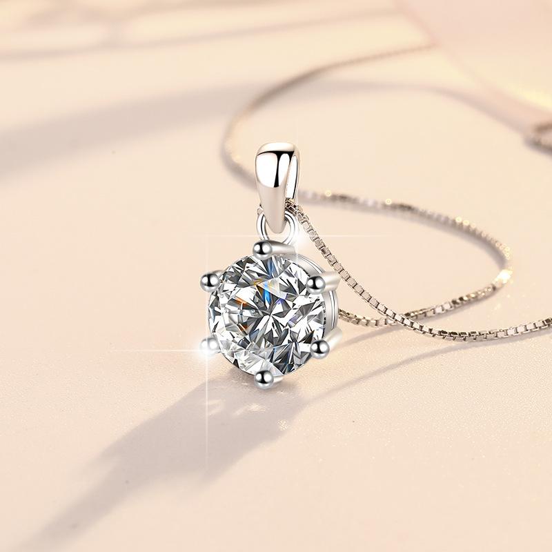 NO.192 S925 Sterling Silver Six Claw High Grade Synthetic Moissanite Certified Pendant /1 /2 /3 /5 Carat D Color E Cut VVS1 Clarity Birthday Gift Minimalist Pendant Necklace Springtok