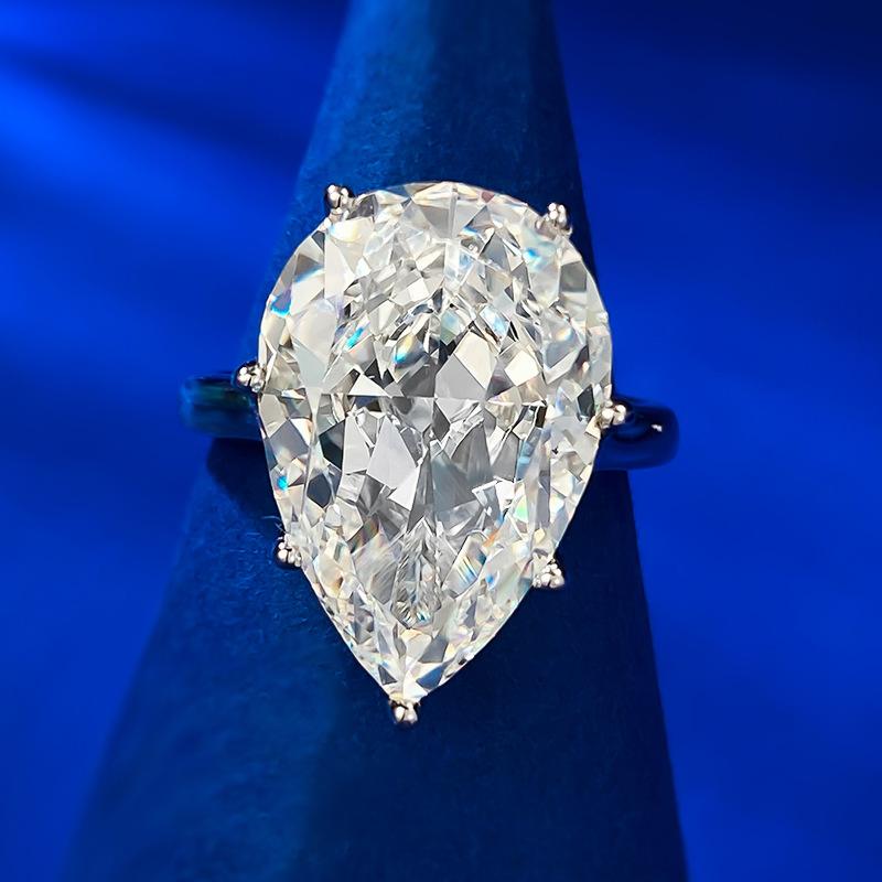 NO.033 S920ng silver Pear Ice Flower Cut Pear Ring 12*18mm 8A Cubic Zirconia Ring fashion jewelry accessory woman girl promise ring Springtok
