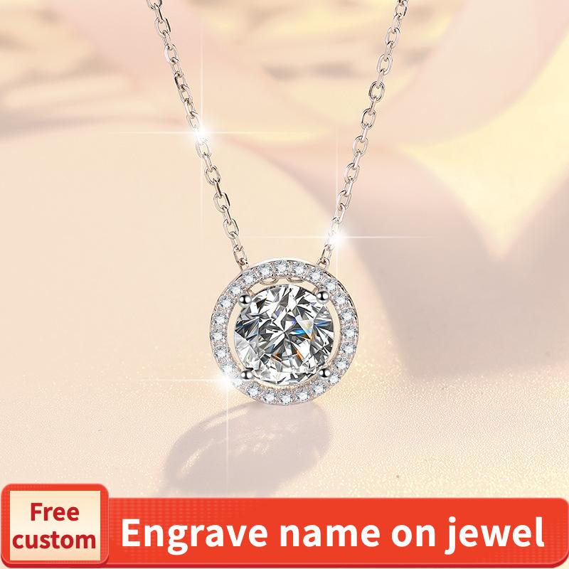 NO.195 S925 Sterling Silver Simple Round Synthetic Moissanite Necklace Birthday Gift Minimalist Pendant Necklace Springtok