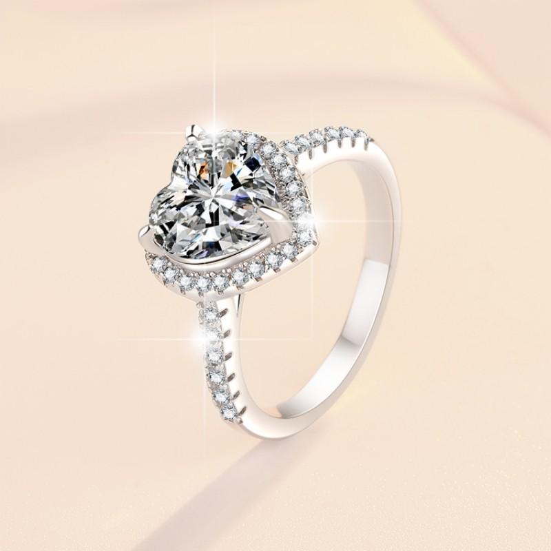 NO.134 S925 Sterling Silver Heart-Shaped Ring Synthetic Moissanite Ring fashion jewelry accessory woman girl promise ring Springtok