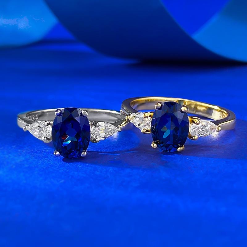 NO.053 S925 Sterling Silver Oval Cut Ring Red/Blue 6*8mm 6A Cubic Zirconia Ring fashion jewelry accessory woman girl promise ring Springtok