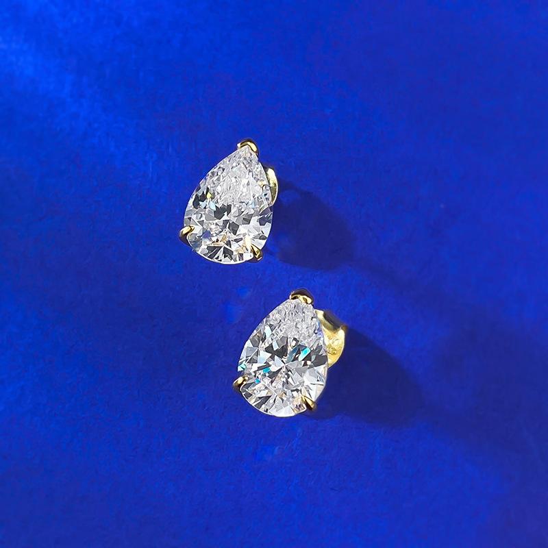 NO.189 S925 Sterling Silver Pear-Shaped Cut Ear Stud 7 * 9mm 6A Cubic Zirconia Earrings Glittering daily life Earrings Springtok