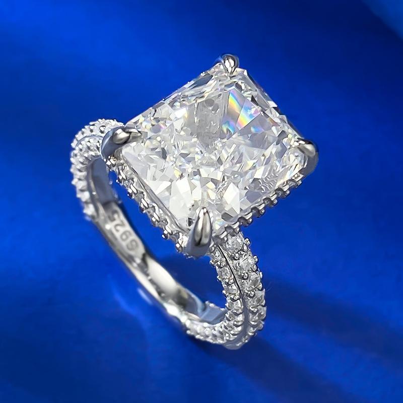 NO.016 S925 Sterling Silver Ice Flower Cut High Carbon Ring 10*12 8A Cubic Zirconia Ring fashion jewelry accessory woman girl promise ring Springtok