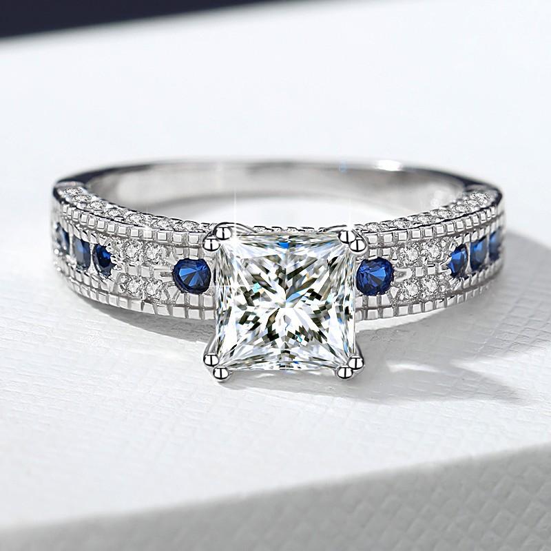 NO.136 S925 Sterling Silver Engagement Square Ring Synthetic Moissanite Ring fashion jewelry accessory woman girl promise ring Springtok