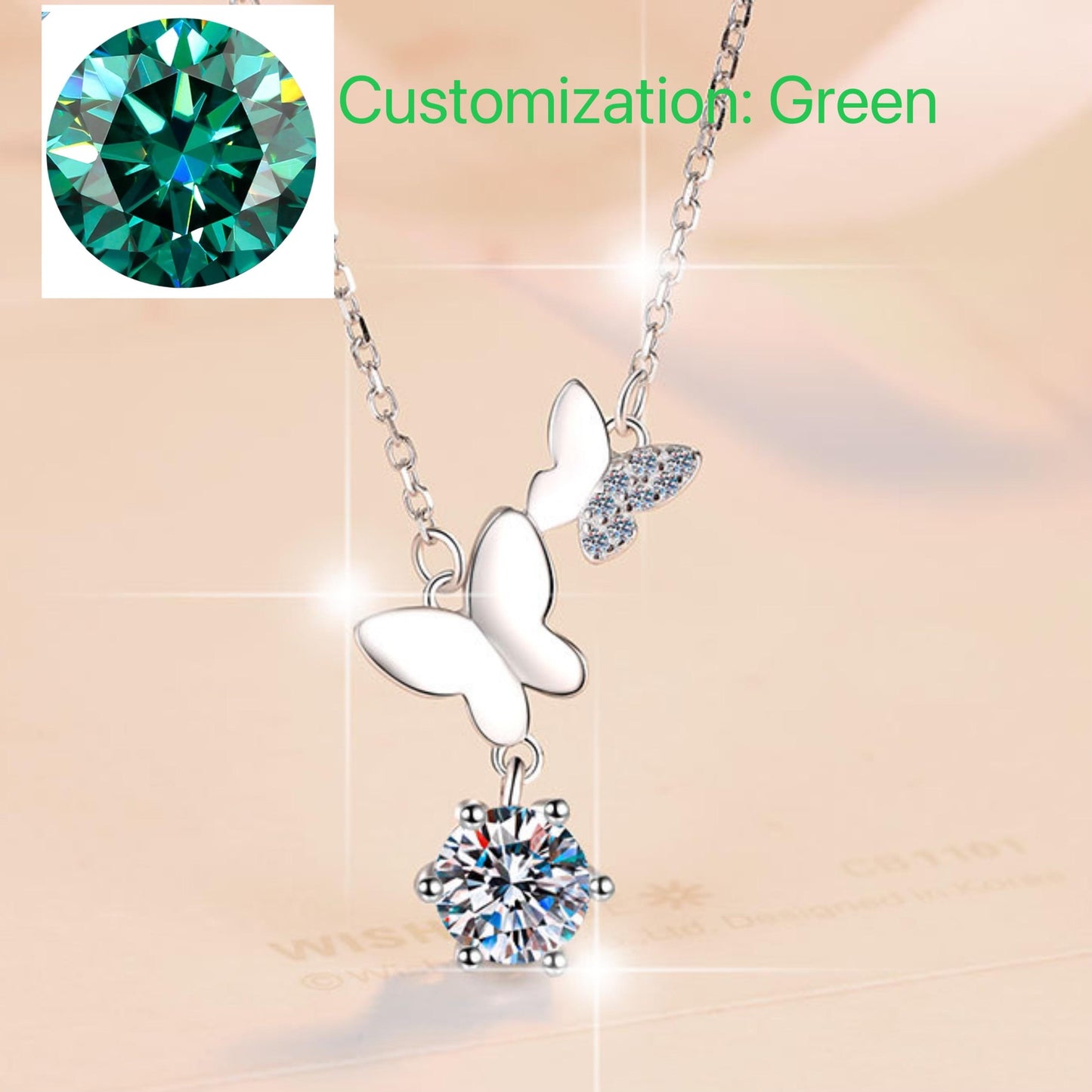 NO.199 S925 Sterling Silver Butterfly Necklace Synthetic Moissanite Necklace Birthday Gift Minimalist Pendant Necklace Springtok