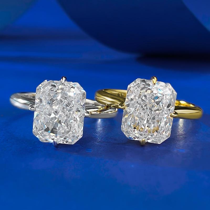 NO.009 S925 Sterling Silver Ice Flower Cut Square Ring 8*10mm 8A Cubic Zirconia Ring fashion jewelry accessory woman girl promise ring Springtok