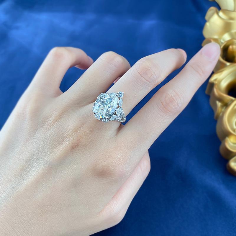 NO.035 S925 Sterling Silver Ice Flower Cut Pear-Shaped 10 * 14mm Ring with 8Aubic Zirconia - Elegant Daily Life and Birthday Gift for Women fashion jewelry accessory woman girl promise ring Springtok