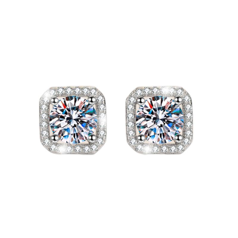 NO.162 S925 Sterling Silver High Grade Synthetic Moissanite Square Stud Earrings High Grade Of D Color E Cut VVS1 Clarity valentine gift elegant stud earring minimalist new style Springtok