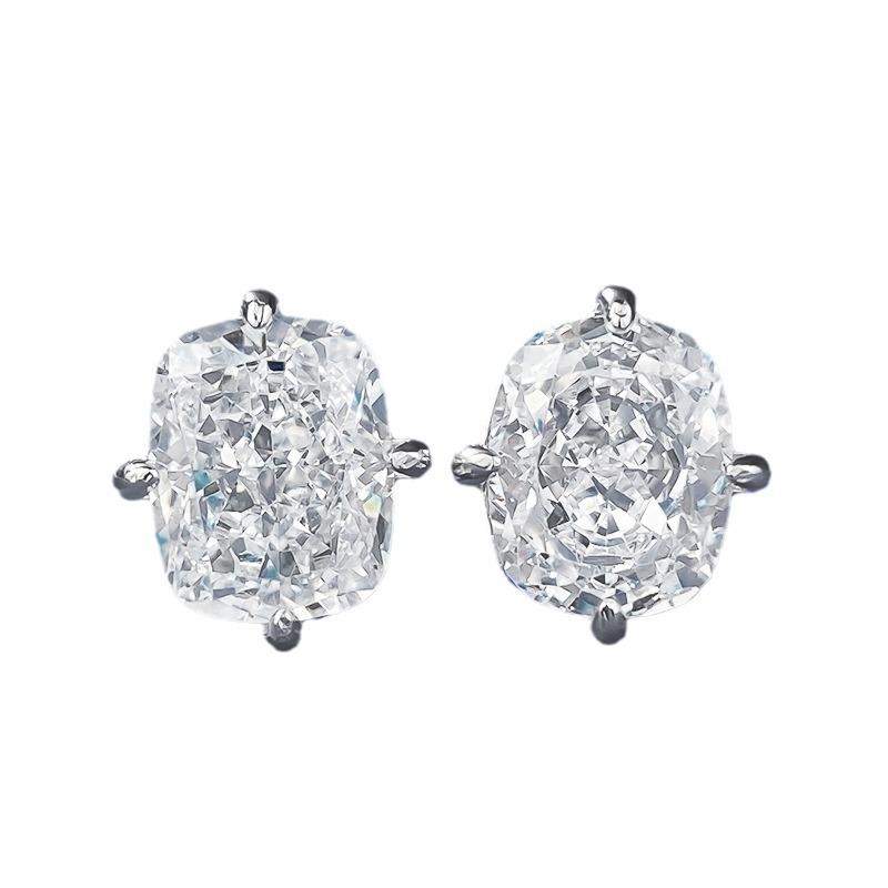 NO.186 S925 Sterling Silver Ice Flower Cut Stud Earrings 8*10mm 8A Cubic Zirconia Earrings Glittering daily life Earrings Springtok