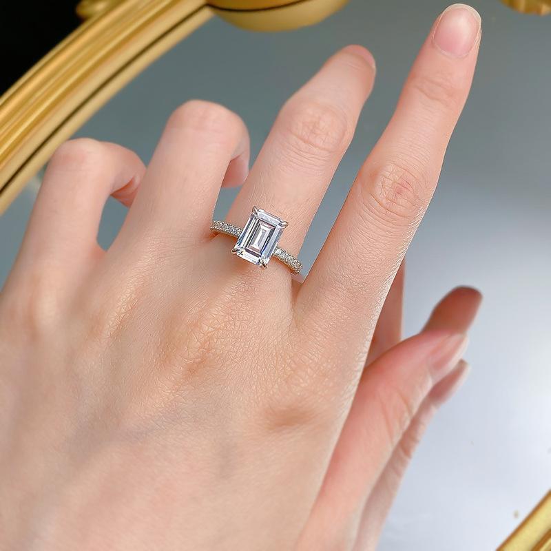 NO.069 S925 Sterling Silver Grandma Cut Square Sugar Ring 7*10mm 6A Cubic Zirconia Ring fashion jewelry accessory woman girl promise ring Springtok