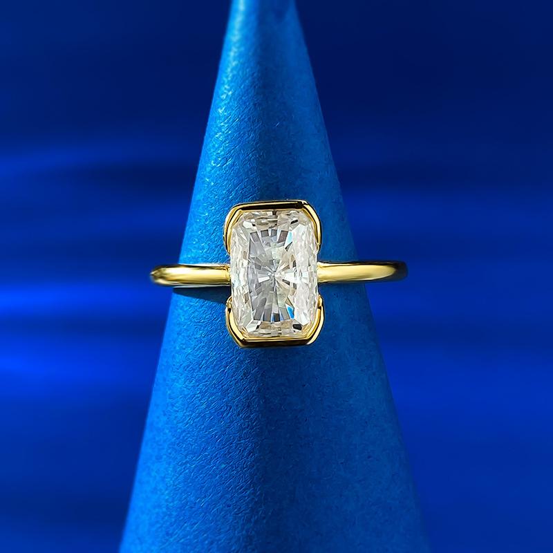 NO.018 S925 Sterling Silver Radiant Cut Rectangular Shaped Bezel Setting Ring 6*9mm 8A Cubic Zirconia Ring fashion jewelry accessory woman girl promise ring Springtok