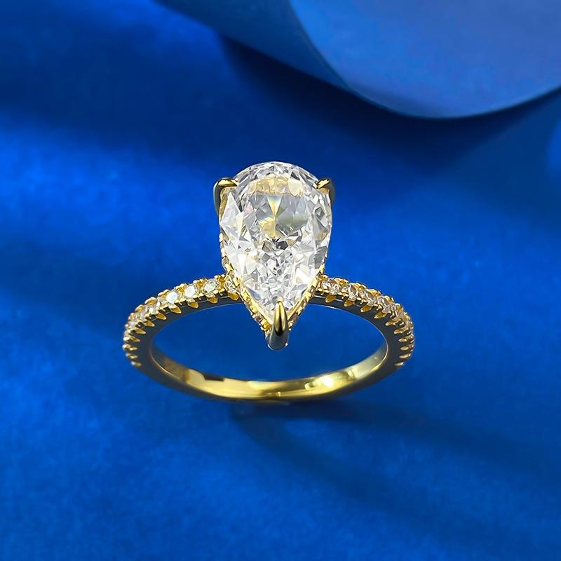 NO.028 S925 Sterling Silver Pear Shaped Ice Flower Cut Ring 7*11mm 8A Cubic Zirconia with Elegant Luxury Design for Women and Daily Life fashion jewelry accessory woman girl promise ring Springtok