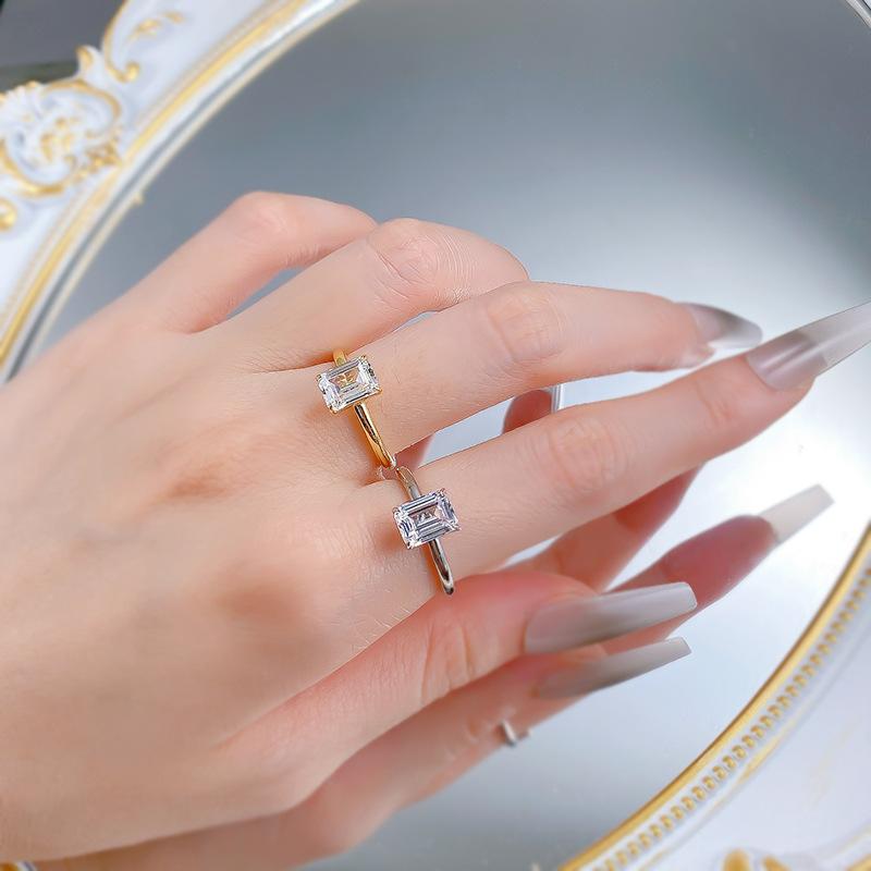 NO.071 S925 Sterling Silver Grandma Cut Square Sugar Ring 6*8mm 6A Cubic Zirconia Ring fashion jewelry accessory woman girl promise ring Springtok