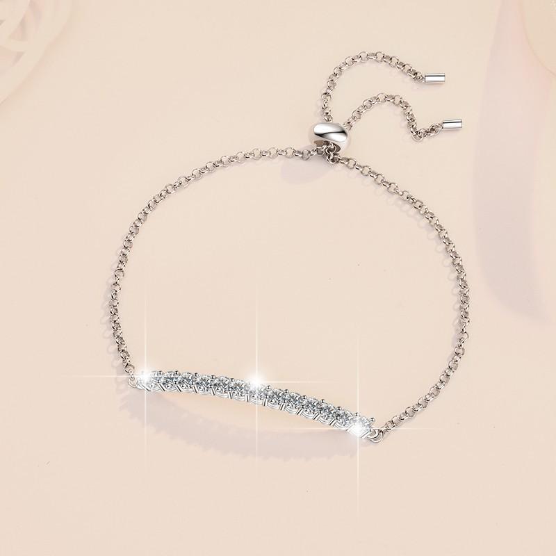 NO.223 S925 Sterling Silver Single Row Push-Pull Bracelet Synthetic Moissanite Bracelet