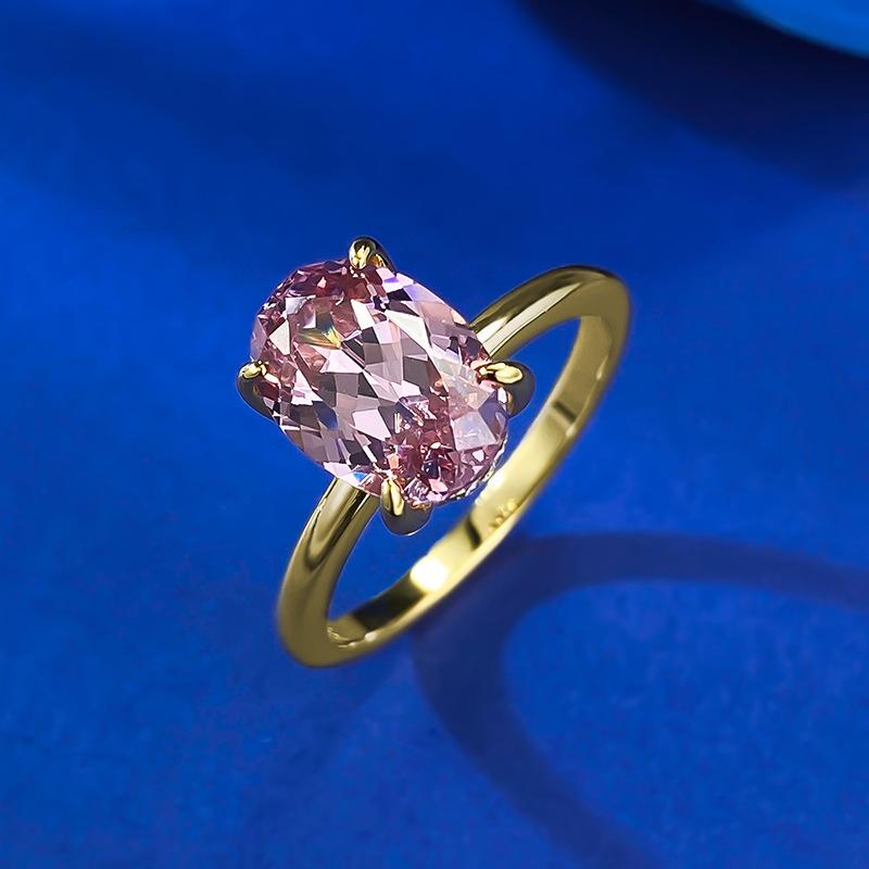 NO.043 S925 Sterling Silver Golden-Plated Oval Ring 7 * 10mm 6A Cubic Zirconia Ring fashion jewelry accessory woman girl promise ring Springtok