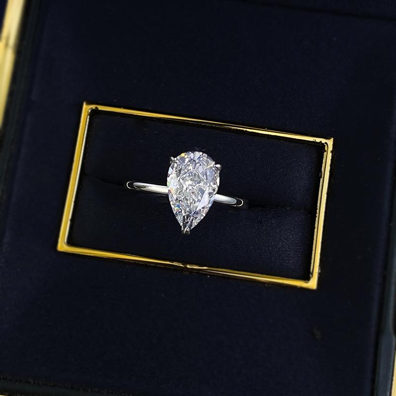 NO.005 S925 Silver Pear Ice Flower Cut Water Drop Ring 7*11 8A Cubic Zirconia Ring fashion jewelry accessory woman girl promise ring Springtok
