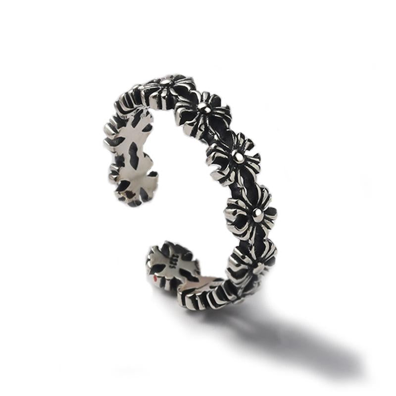 S925 Sterling Silver Vintage Cross Ring Single Finger Tail Ring for Women - 483(45%)