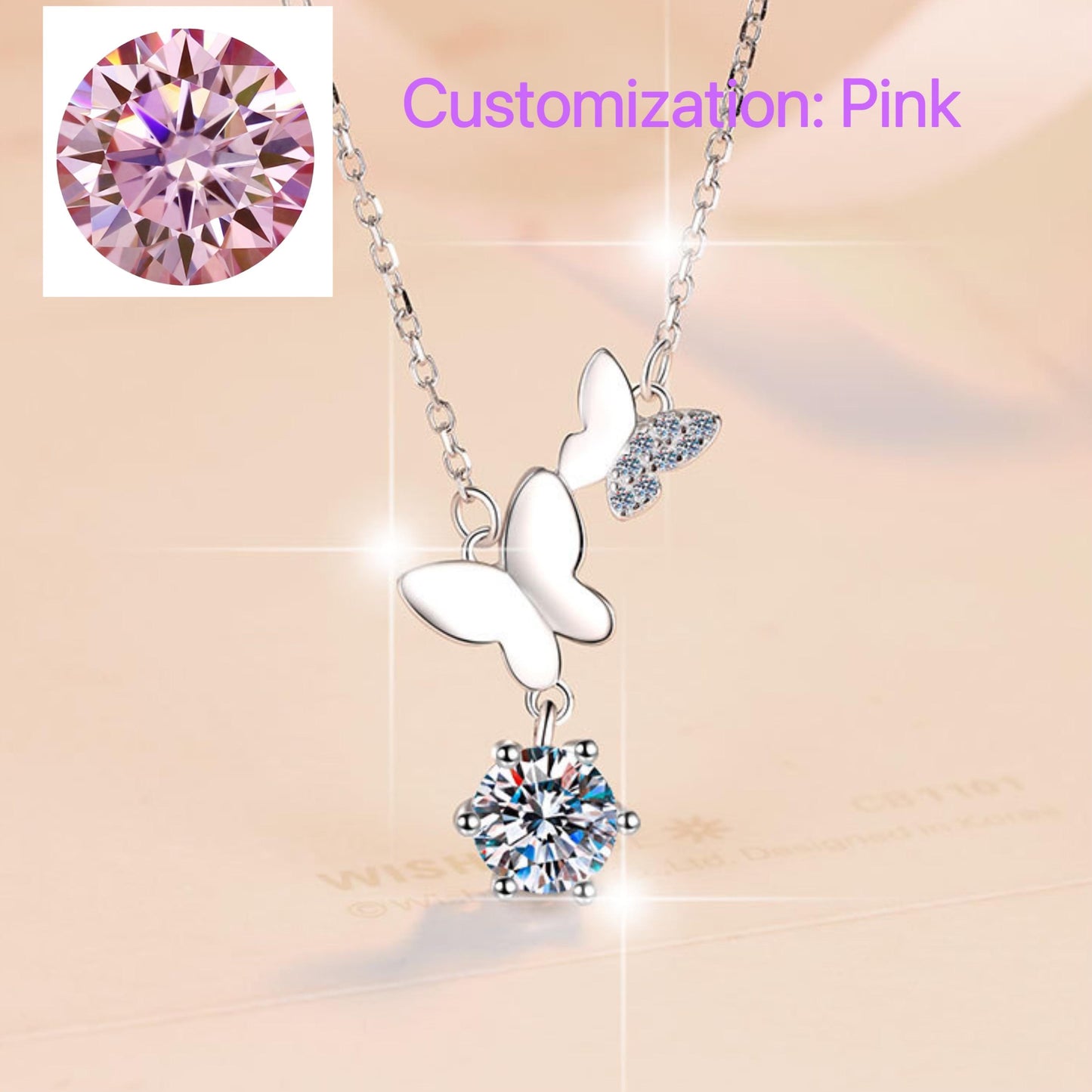 NO.199 S925 Sterling Silver Butterfly Necklace Synthetic Moissanite Necklace Birthday Gift Minimalist Pendant Necklace Springtok