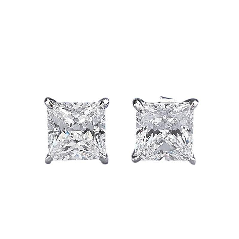 NO.190 S925 Sterling Silver Princess Cut Ring 7*7mm 6A Cubic Zirconia Earrings Glittering daily life Earrings Springtok
