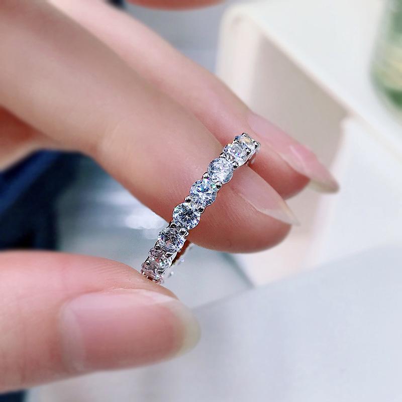 NO.098 S925 Sterling Silver Row Ring 6A Cubic Zirconia Ring ring fashion jewelry accessory woman girl promise ring Springtok