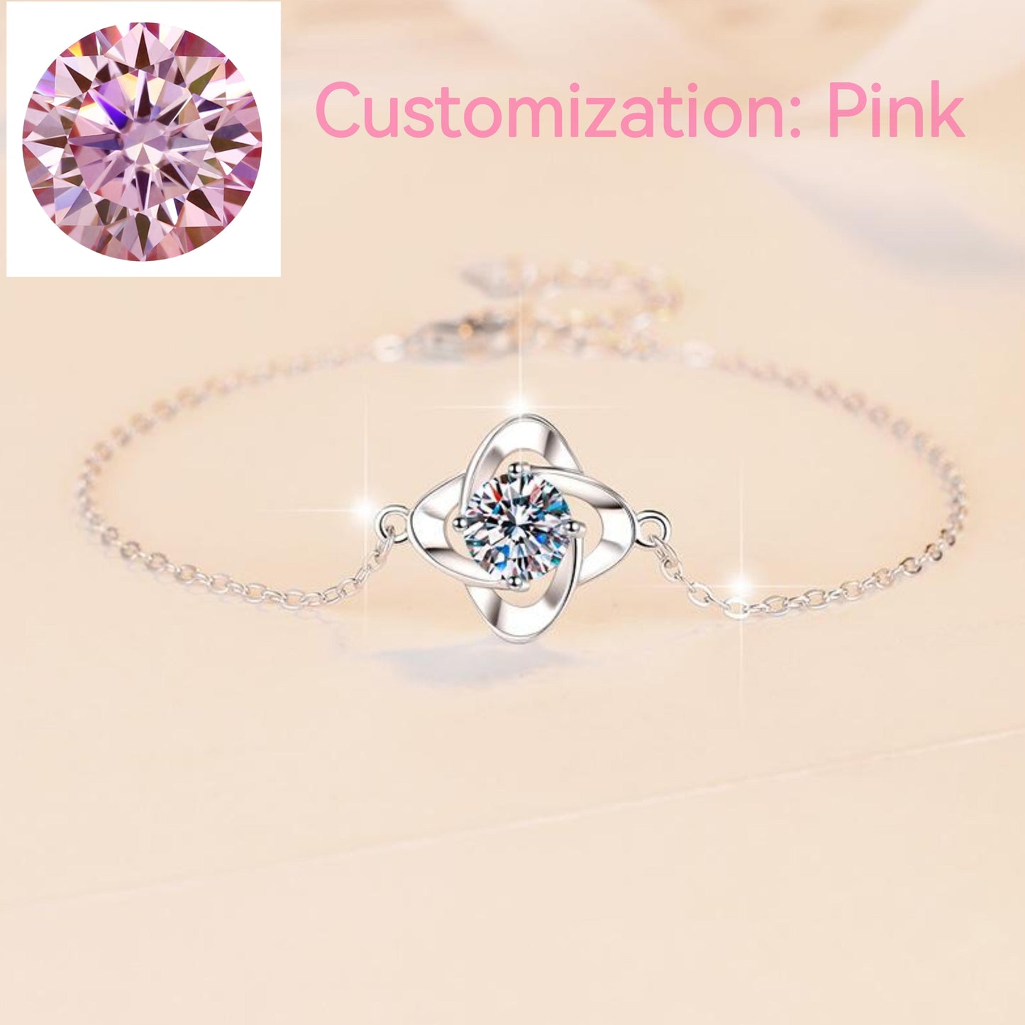 NO.142 925 Sterling Silver Four Petals Bracelet Synthetic Moissanite Bracelet