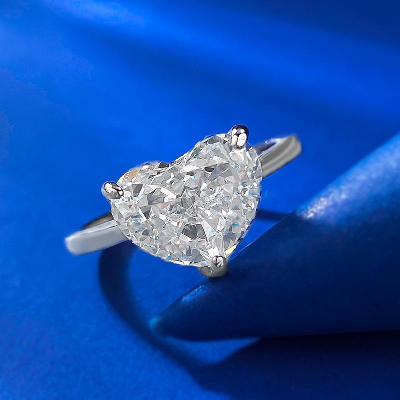 NO.085 S925 Sterling Silver Ice Flower Cut Fat Heart Ring 10*8mm 8A Cubic Zirconia Ring - Elegant Luxury Wedding Ring for Daily Life and Engagements fashion jewelry accessory woman girl promise ring Springtok