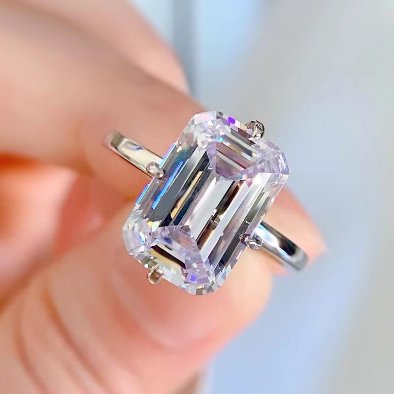 NO.065 S925 Sterling Silver Grandma Cut High-carbon drill Ring 8*12mm 6A Cubic Zirconia Ring fashion jewelry accessory woman girl promise ring Springtok