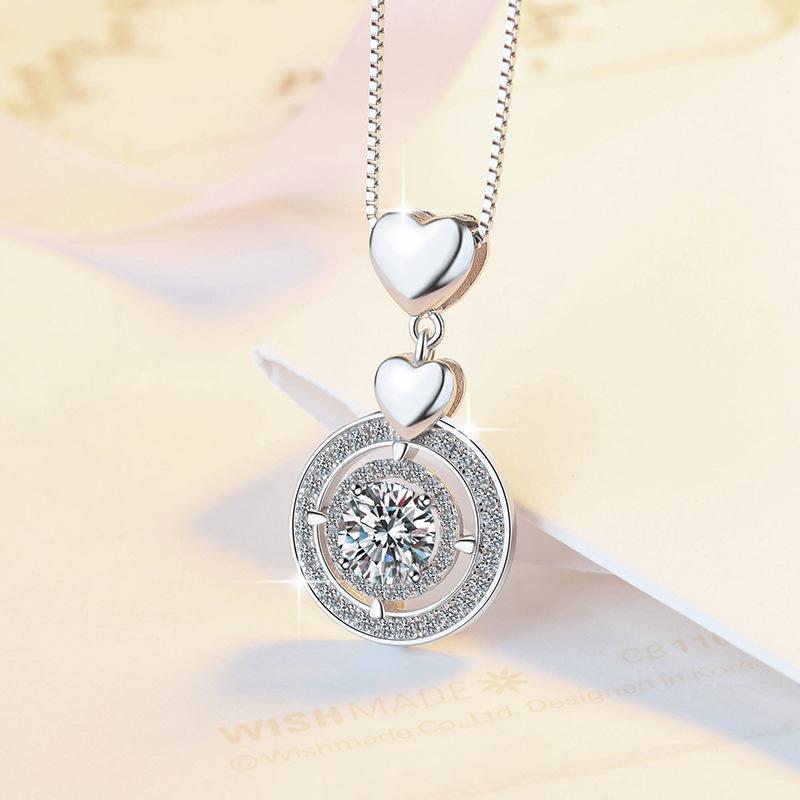 NO.203 S925 Sterling Silver Synthetic Moissanite Halo Necklace Birthday Gift Minimalist Pendant Necklace Springtok