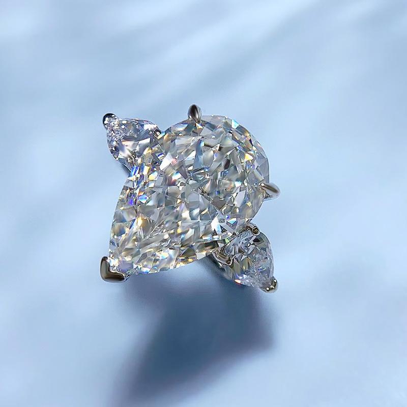 NO.034 S925 Sterling Silver Pear Shape Ice Flower Cut Ring 11*17mm White/Pink Cubic Zirconia 8A with Elegant Luxury Design for Daily Life and Engagements fashion jewelry accessory woman girl promise ring Springtok