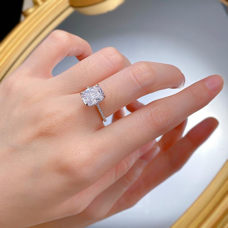 NO.021 S925 Sterling Silver Ice Flower cut Cushion Ring 8*10mm 8A cubic zirconia ring fashion jewelry accessory woman girl promise ring Springtok