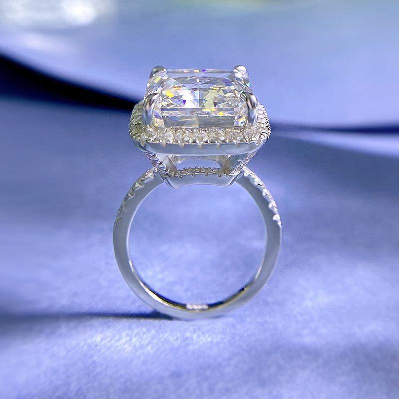 NO.015 S925 Sterling Silver Ice Flower Cut High Carbon Ring 12*14 8A Cubic Zirconia Ring fashion jewelry accessory woman girl promise ring Springtok