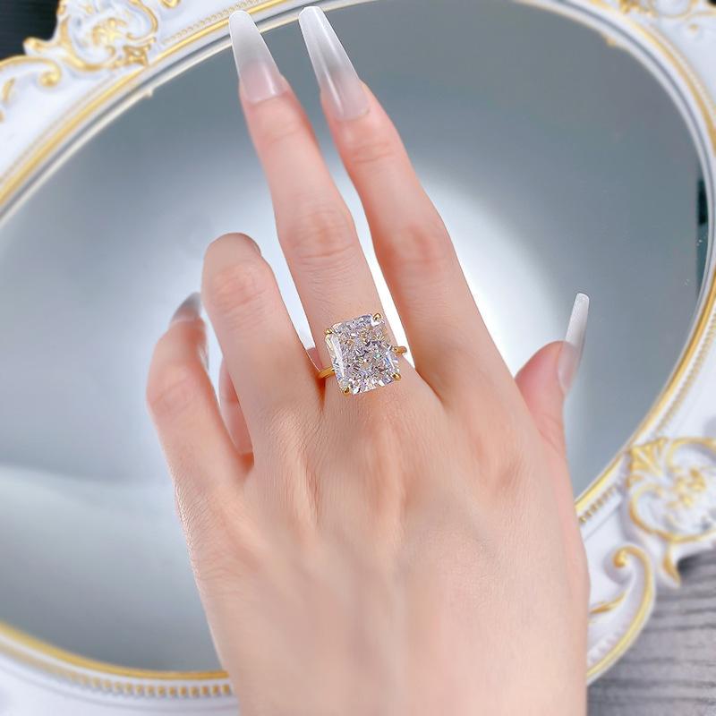 NO.011 S925 Sterling Silver Ice Flower Cut Square Ring 12*14mm 8A Cubic Zirconia Ring fashion jewelry accessory woman girl promise ring Springtok