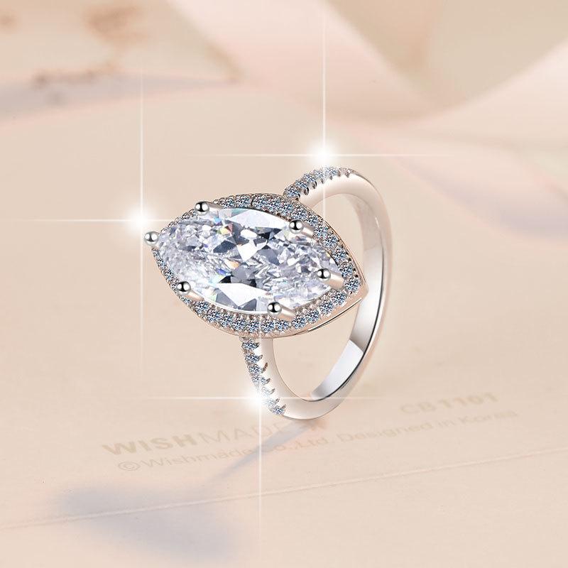 NO.122 S925 Sterling Silver Horse Eye Ring Synthetic Moissanite Ring fashion jewelry accessory woman girl promise ring Springtok