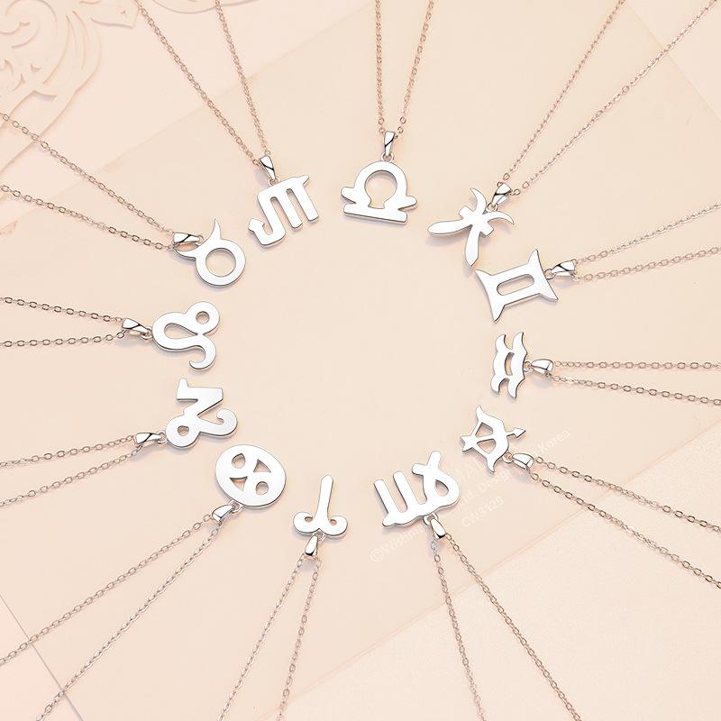 NO.206 S925 Sterling Silver Twelve Constellations Synthetic Moissanite Necklace Birthday Gift Minimalist Pendant Necklace Springtok