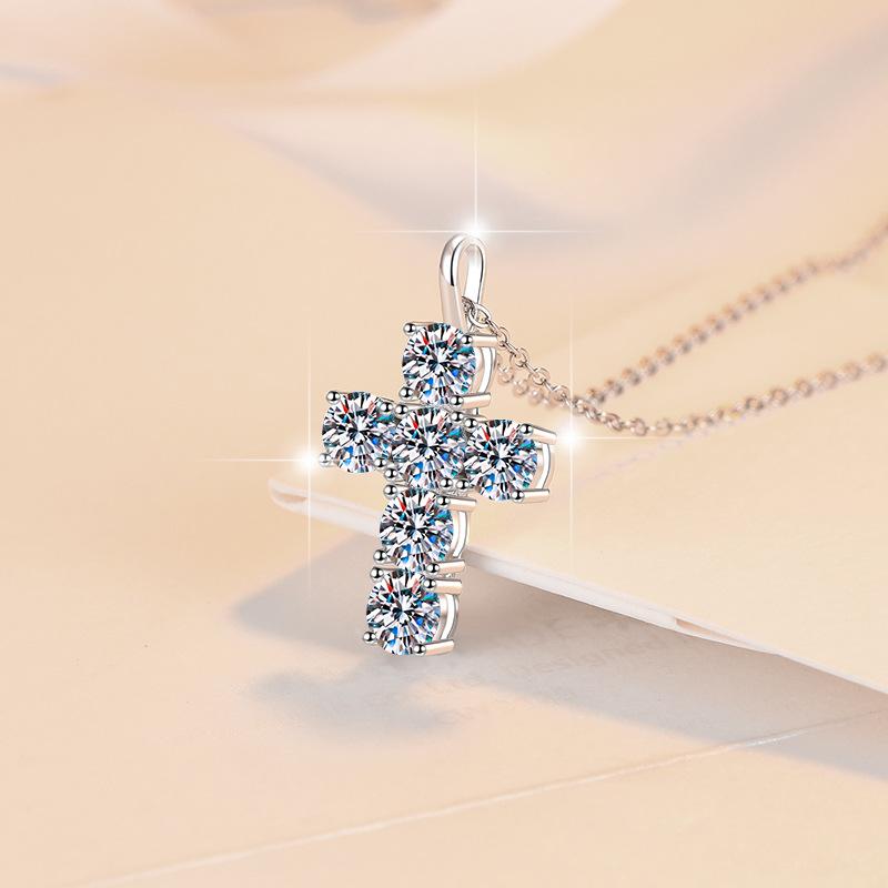 NO.201 S925 Sterling Silver Synthetic Moissanite Big Cross Necklace Birthday Gift Minimalist Pendant Necklace Springtok
