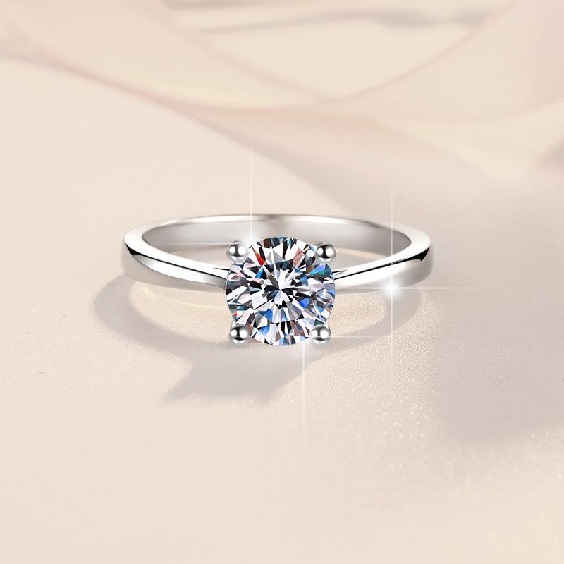 NO.130 S925 Sterling Silver D Color Synthetic Moissanite Four-Claw Ring - 1 Carat & 2 Carats, High Grade Elegant Luxury, Engagement Ring fashion jewelry accessory woman girl promise ring Springtok