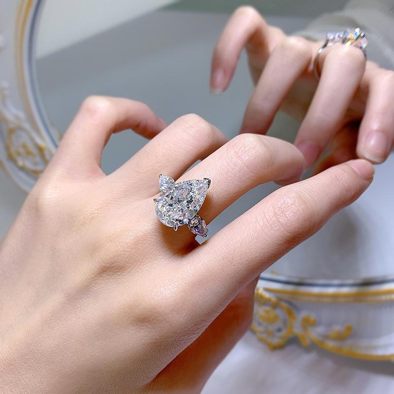 S925 sterling silver pear shape Ice Flower cut ring 11*17mm white/pink 8A cubic zirconia ring fashion jewelry accessory woman girl promise ring Springtok-284(35%)