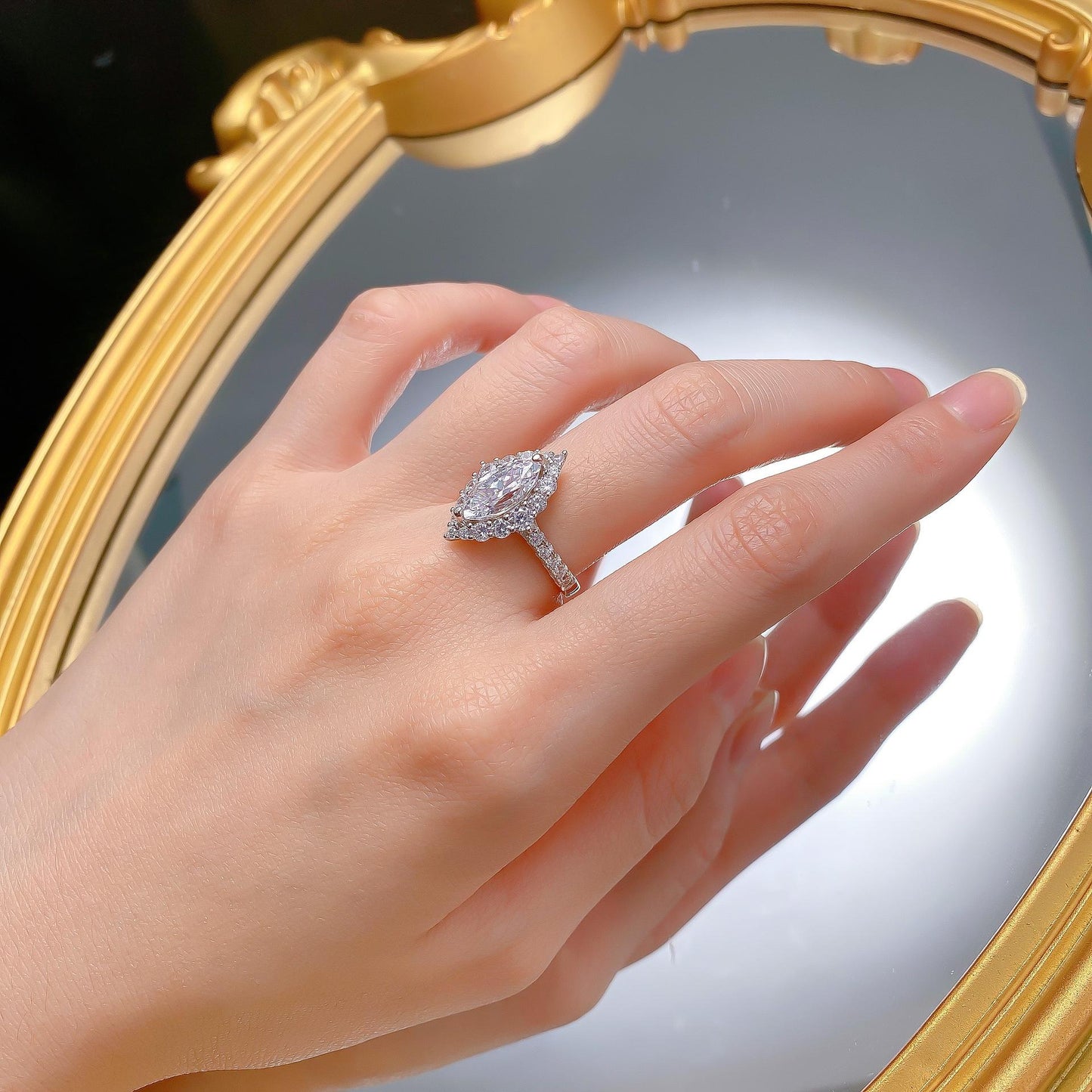 NO.074 S925 Sterling Silver Ice Flower Cut Horse Eye Ring 6*12 8A Cubic Zirconia Ring fashion jewelry accessory woman girl promise ring Springtok