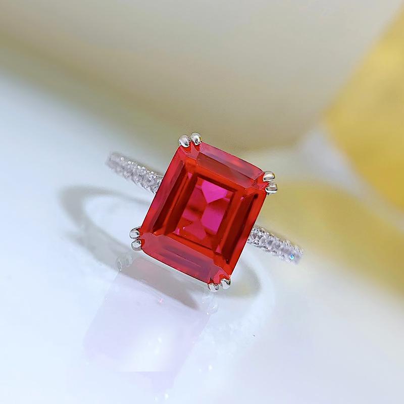 NO.072 S925 Sterling Silver Grandmother Cut Square Ring 8*10mm 6A Cubic Zirconia Ring fashion jewelry accessory woman girl promise ring Springtok