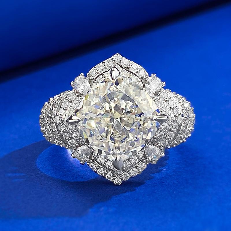 NO.087 S925 Sterling Silver Ice Flower Cut Round Ring 10*10 8A Cubic Zirconia Ring fashion jewelry accessory woman girl promise ring Springtok