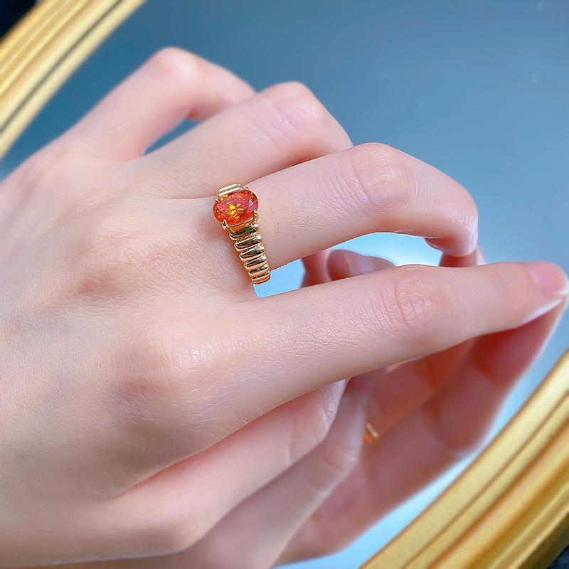 S925 Sterling Silver Orange Oval 6*8 mm 6A Cubic Zirconia Ring-424(25%)