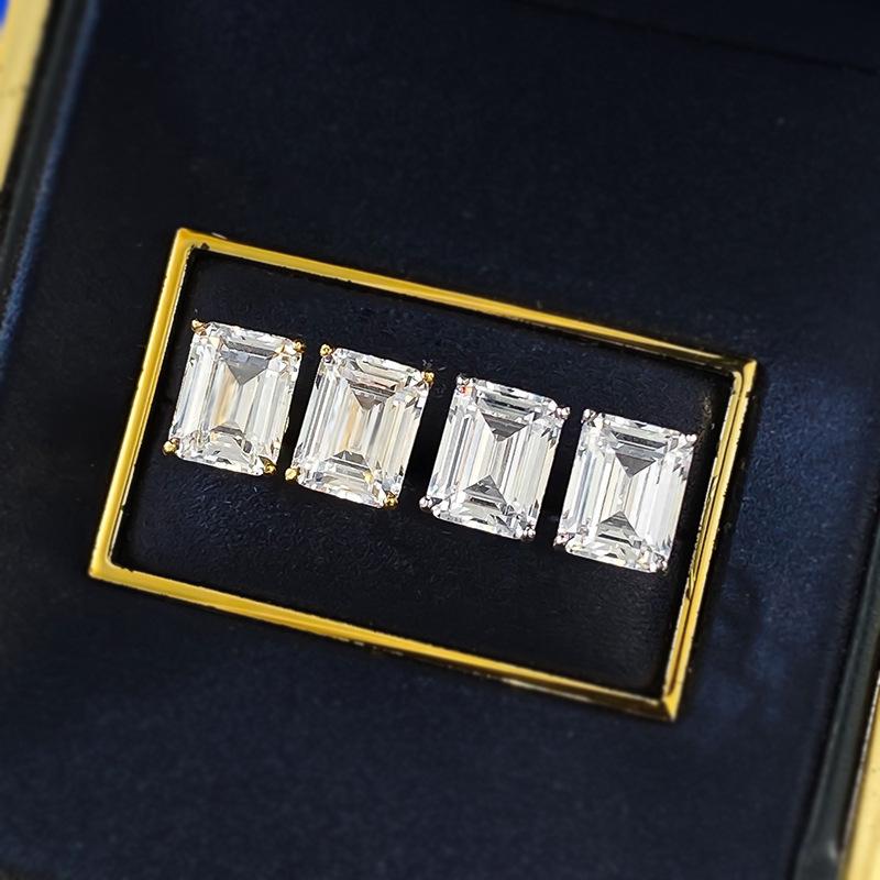 NO.179 S925 Sterling Silver Grandmother Cut Rectangular Ear Stud 7 * 9mm 6A Cubic Zirconia Earrings Glittering daily life Earrings Springtok
