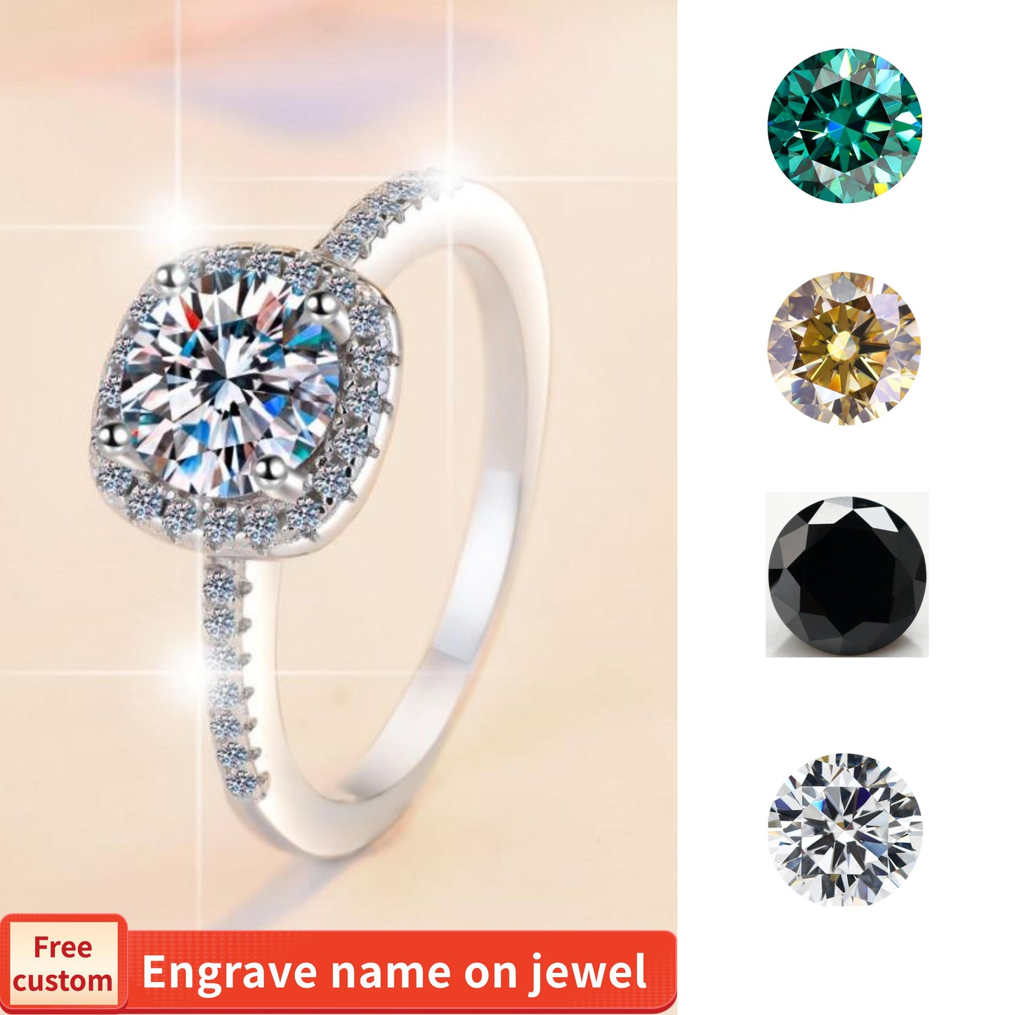 S925 Sterling Silver D Color Synthetic Moissanite Square Ring 1/2 Carat White/Green/Yellow/Black fashion jewelry accessory woman girl promise ring Springtok
