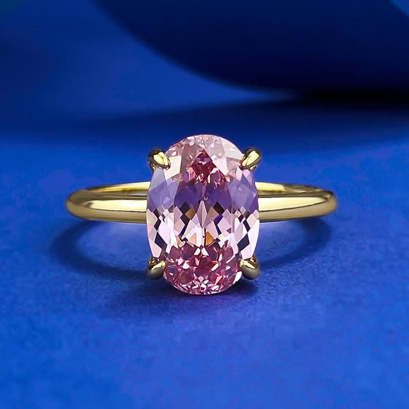 NO.043 S925 Sterling Silver Golden-Plated Oval Ring 7 * 10mm 6A Cubic Zirconia Ring fashion jewelry accessory woman girl promise ring Springtok