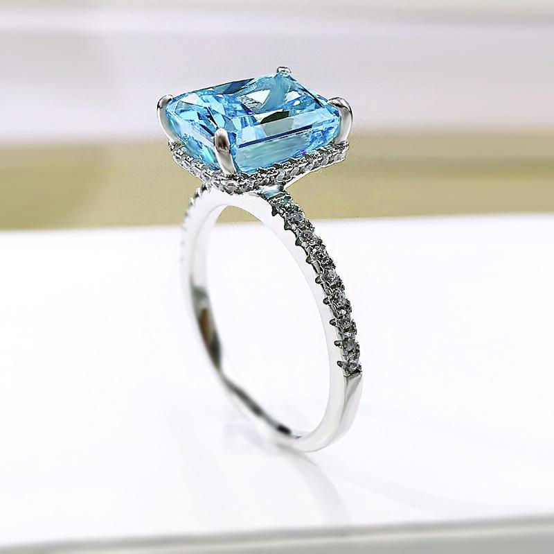 NO.022 S925 Sterling Silver Ice Flower Cut Square Ring 8*10mm 8A Cubic Zirconia Ring fashion jewelry accessory woman girl promise ring Springtok