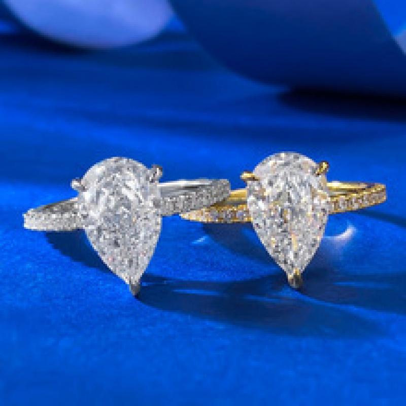 NO.028 S925 Sterling Silver Pear Shaped Ice Flower Cut Ring 7*11mm 8A Cubic Zirconia with Elegant Luxury Design for Women and Daily Life fashion jewelry accessory woman girl promise ring Springtok