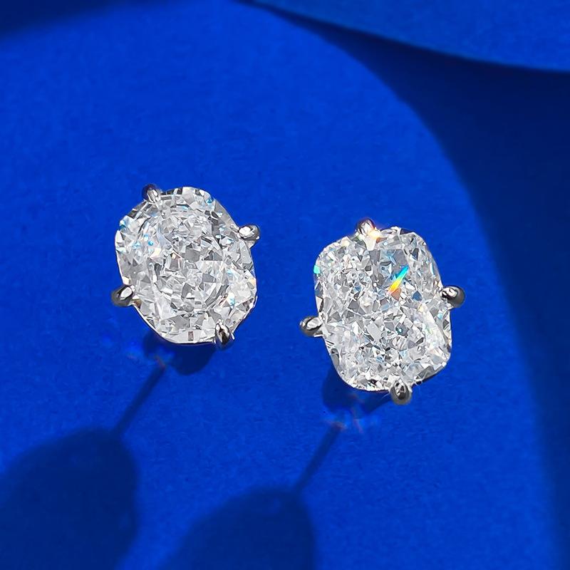 NO.186 S925 Sterling Silver Ice Flower Cut Stud Earrings 8*10mm 8A Cubic Zirconia Earrings Glittering daily life Earrings Springtok
