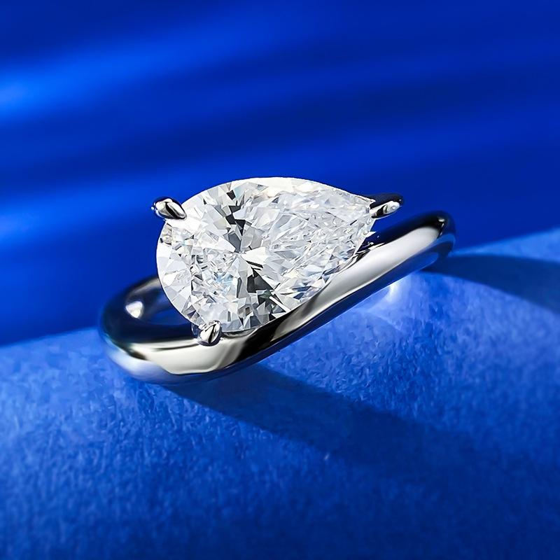 NO.029 S925 Sterling Silver Pear Ice Flower Cut Pear Ring 2 Karat 8A Cubic Zirconia Ring fashion jewelry accessory woman girl promise ring Springtok